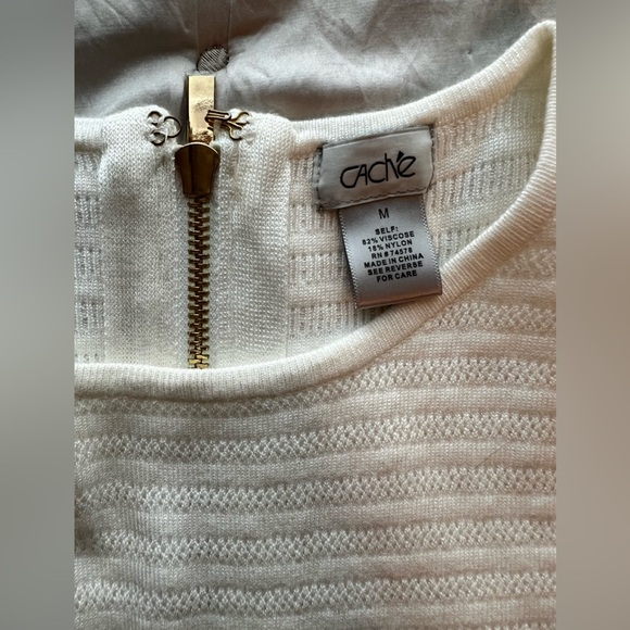Cache White Ribbed Sheath Dress with Dolman Sleeves, Size Medium NWOT - Picture 9 of 10